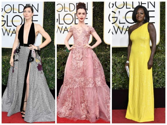 Jessica Biel, Lily Collins y Viola Davis son algunas de las celebridades que brillaron con sus diseños en la alfombra roja de los Globos de Oro