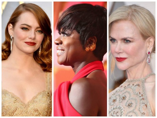 Emma Stone deslumbró con unos colgates dorados de Tiffany & Co.,Viola Davis con unos ear cuff de la casa japonesa Niwaka y Nicole Kidman en unos aretes con rubiés de Harry Winston