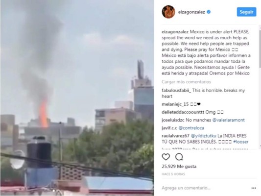La actriz Eiza Gonzáles aseguró estar muy preocupada y no ha parado de compartir mensajes de ayuda con información para los afectados