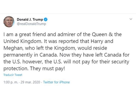 Donald Trump no pagará por la seguridad de Meghan y Harry