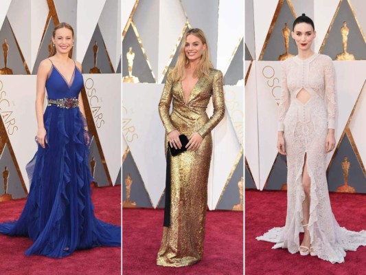 Brie Larson en Gucci, Margot Robbie y Rooney Mara en Givenchy