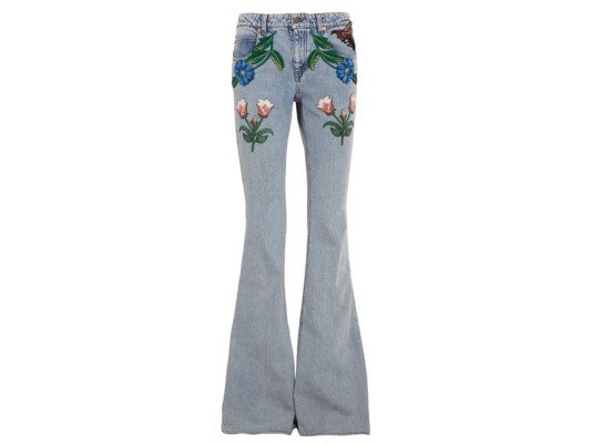 Jeans de patches de flores bordadas by Gucci