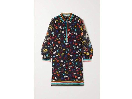 Mini vestido de crepé de lino con estampado floral de chifón con mezcla de seda