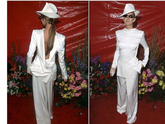 Celine Dion, la diva del glamour estuvo entre las peor vestidas en 1999, El New York Times la criticó y para muchos obtuvó inspiración de Al Capone al optar por su look