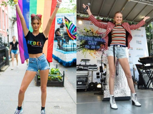 El ángel de Victoria's Secret, Josephine Skriver formo parte del 50 aniversario quien usó Botines blancos con detalles negros, shorts vaqueros, top sin mangas de canalé a rayas multicolores y americana roja y azul de estampado geométrico, la modelo danesa siempre ha sido una gran activista por la comunidad LGTBQ+, de hecho, es un bebé arcoíris: su madre, lesbiana, publicó un anuncio en un periódico buscando un donante de esperma, al que respondió su padre, un joven gay que también deseaba tener descendencia.