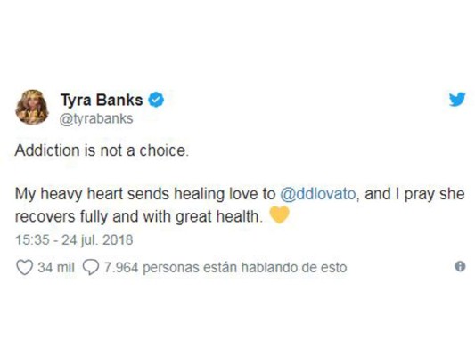 “La adicción no es una elección. Mi gran corazón manda amor curativo a Demi y reza para que se recupere completamente y con una gran salud”.