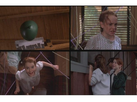 8. Otra de las escenas épicas fue cuando Hallie y Annie comenzaron con sus bromas y en una de ellas un globo le estalla en la cabeza. Para ello, Lindsay tuvo que usar un alfiler en su cabeza.