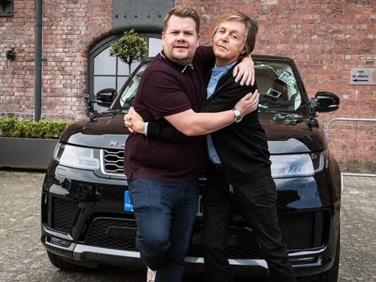 Carpool Karaoke in London with Paul McCartney, scheduled to air on THE LATE LATE SHOW WITH JAMES CORDEN Photo: Craig Sugden/CBS Â©2018 CBS Broadcasting, Inc. All Rights Reserved