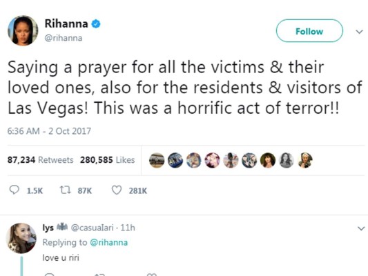 Celebridades reaccionan ante la tragedia en Las Vegas