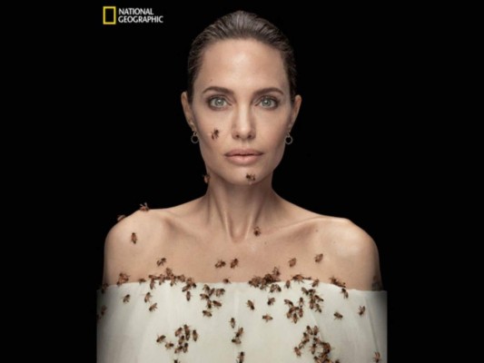 ¡Angelina Jolie posa cubierta de abejas!