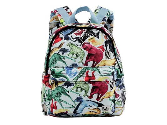 Mochila en estampado animal mixto, asa superior enrollada y bandolera ajustable.