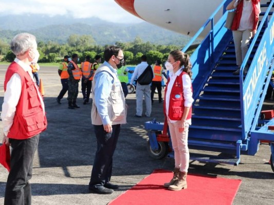 La comitiva de recibimiento a la reina estuvo encabezada por el canciller Lisandro Rosales, la embajadora de Honduras en España, María Dolores Agüero; el embajador español, Guillermo Kirkpatrick, y el alcalde de La Ceiba, Jerry Sabio, entre otros funcionarios y diplomáticos.