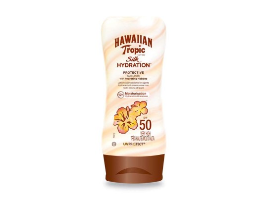 Máxima hidrataciónHawaiian Tropic Silk Hidration SPF 50El único protector solar con cintas de seda que te brinda protección mientras deja tu piel suave y humectada. Su fórmula ofrece humectación hasta por 12 horas y sus exóticos extractos botánicos ofrecen antioxidantes para cuidar tu piel. La fórmula es ligera y no grasa.