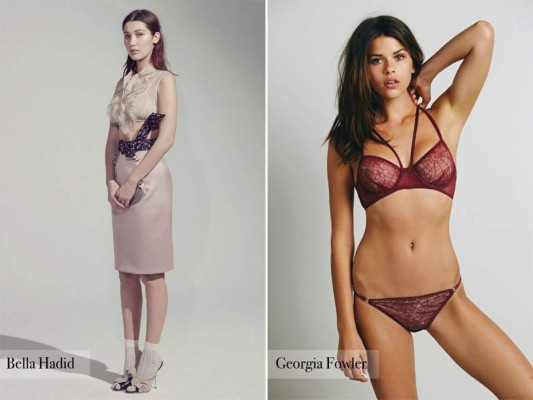 Bella Hadid, 20, Malibu, California. Altura: 1.74 m | Georgia Fowler, 24, Auckland, Nueva Zelanda. Altura: 1.78 m