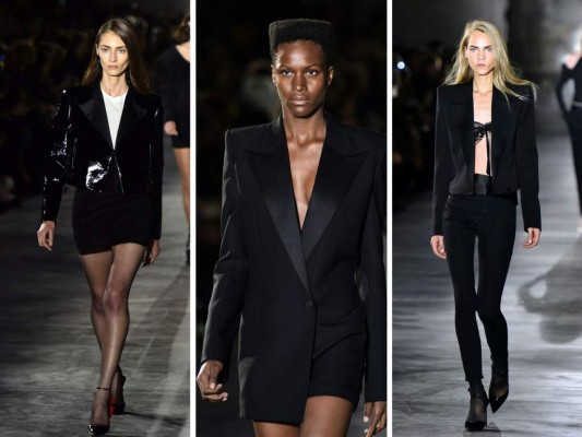 El clásico tuxedo jacket femenino de Yves Saint Laurent reinterpretado en tres versiones distintas.