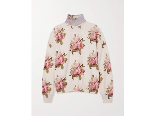 Top de cuello alto con mezcla de lana con estampado floral y lurex