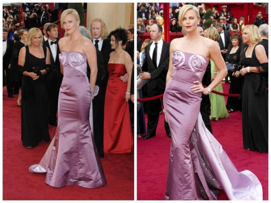 La actriz sudafricana Charlize Theron es sinónimo de elegancia y ganadora en las alfombras sin embargo con este modelo de Dior en los premios de 2010, estuvo en los primeros lugares de fashion police ¡Reprobada!