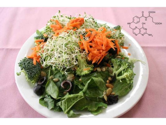 Alimentos ricos en folato<br/>Estos alimentos ayudan a aumentar los niveles de serotonina en el cerebro. Alguno de los alimentos ricos en ácido fólico que puedes comenzar a consumir son los vegetales de hoja verde, las acelgas, espinacas y legumbres como los guisantes, lentejas y judías.<br/>