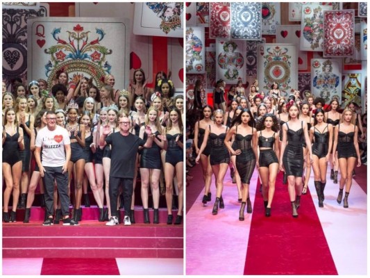 Con el nombre “Reina de Corazones”, Dolce & Gabbana mostró su colección primavera-verano 2018 en la Semanda de la Moda de Milán.Los italianos nos seducen en esta coleción con una mujer sofisticada y elegante, gafas de sol, vestidos en estampados vibrantes , chaquetas con bordados multicolores, piezas con imágenes sacras y estampados referentes a la reina de corazones sin duda estamos listos para esta baraja de cartas fashionista!