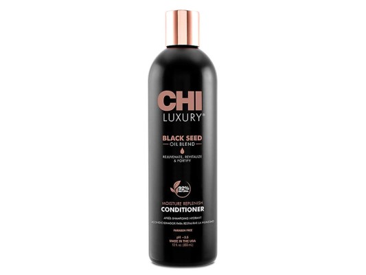 CHI LUXURY CONDITIONER BLACK SEED. Un acondicionador de hidratación que nutre, hidrata y fortalece el cabello seco y dañado. Infunde los tallos con vitaminas, antioxidantes, restaura la hidratación perdida, mientras que el aceite de comino negro da fuerza y protección de los agentes externos.<br/>By Sophis Beauty Supplies, disponible en www.shopestilo.hn