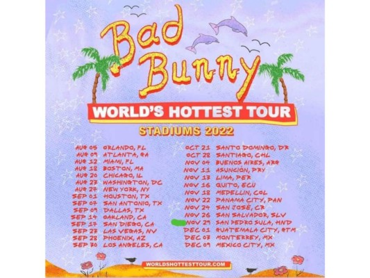 Bad Bunny: 29 de noviembre en el Estadio Olímpico de San Pedro Sula.