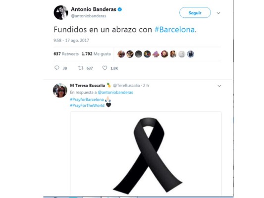 El actor malagueño Antonio Banderas envío abrazos a todos los afectados