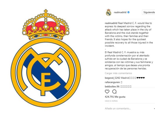 La cuenta oficial del Real Madrid se solidarizó a su manera con todas las víctimas.