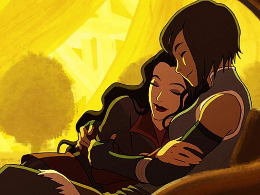Korra y Asami terminan siendo una pareja al final de la serie La leyenda de Korra.