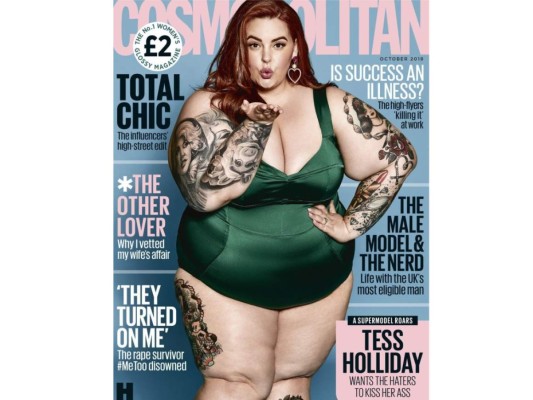 Portada Cosmopolita por Tess Holliday <br/>En agosto de 2018, Tess Holliday realmente rompió el internet con la polémica portada de la Revista Cosmopolita en el Reino Unido. <br/>