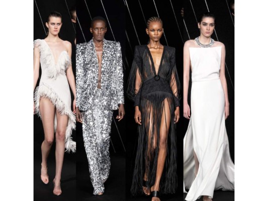Azzaro <br/>Olivier Theyskens, el director creativo de Azzaro, se sumergió en más de la historia de la casa cuando exploró la colección de piezas originales de Azzaro en el museo dedicado a la moda de París, el Palais Galliera, incluidos muchos vestidos diseñados para la legendaria cantante Dalida. “No es barroco, no es Versalles, y no necesitas un asistente para vestirte elegante. Siempre hubo una forma de simplicidad: sin esfuerzo, impactante y mínima', explicó Theyskens. La colección contó con hermosos vestidos con un toque de lentejuelas, vestidos de lentejuelas, mini vestidos, rompers y vestidos espectaculares de gala.
