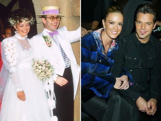 Elton John y Ricky Martin son algunos de los famosos que antes de declarse homosexuales estuvieron acompañados por Renate Blauel y Rebecca de Alba.