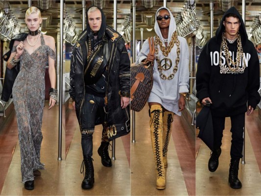 La pasarela pre-fall 2020 de Moschino se llevó a cabo en el Museo de Tránsito de Nueva York y mostró una variedad de estilos urbanos con abrigos de plumas ovesize, botas militares, prendas de lana, trajes estampados y grandes joyas que hicieron que estos diseños de Jeremy Scott convirtieran al desfile de Moschino en uno de los más interesantes del 2019. Mira esta galería con los looks más cool de esta colección.