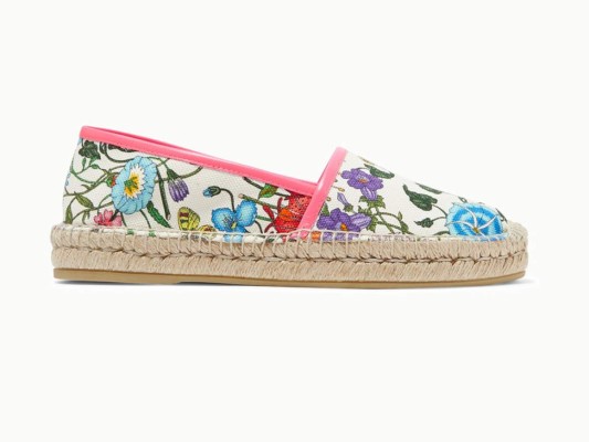 Alpargatas de lona con estampado floral y ribete de cuero by Gucci