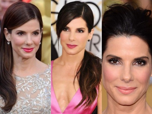 Beauty looks. Su rostro es uno de los más populares para los makeup artist. La forma diamante de su cara es un must para jugar con iliminadores, labiales en distintos tonos. No obstante su trade mark es el smokey eye oscuro. Sandra busca una mirada profunda por lo que sombras, delineador y pestañas así como sus cejas, son vitales para lograr que siempre brille en la alfombra roja