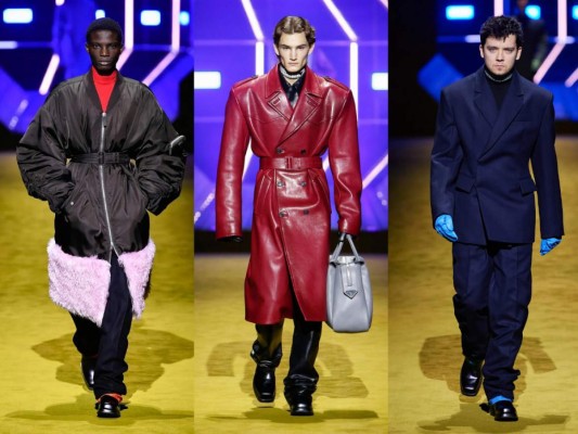 At work<br/>Miuccia Prada y Raf Simons nos presentaron ropa sumamente encerrada en el workwear, esa ropa de trabajo que podemos llevar por todos lados, combinado con materiales lujosos como la seda y pelo. Varias de sus siluetas contenían gabardinas con cinturón ceñido y de hombros anchos o mangas con muchísimo volumen. Prada siempre envolviéndonos con tendencias y extrañeza.<br/>