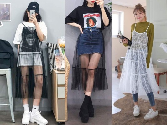 Transparencias: un look bastante peculiar y en tendencia son las prendas transparentes y una manera bastante cool de vestirlas es en vestidos y faldas, si tienes un outfit sencillo simplemente agregale esa prenda transparente que lograra que se vea mejor.