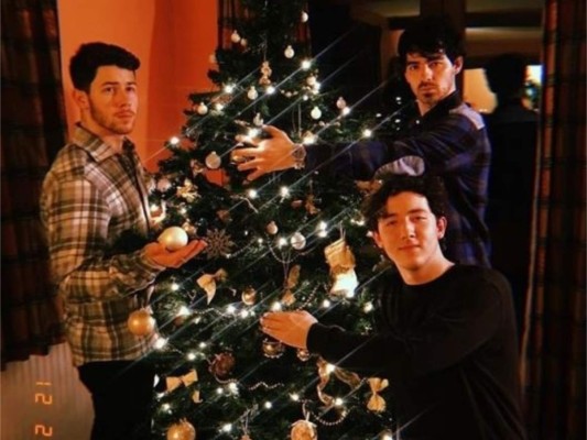 Jonas Brothers en una divertidad fotografía junto a su xmas tree