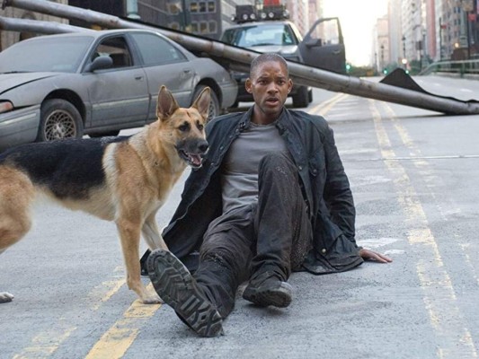 I am Legend. Un hombre vive en un ambiente postapocalíptico buscando la cura para evitar ser infectado por zombies.