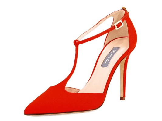 Inspirado por Sarah Jessica Parker de gamuza roja con correa ajustable.