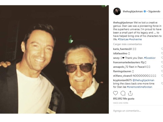 Hugh Jackman también agradeció a Stan el haber creado Wolverine: 'Hemos perdido un genio creativo. Stan Lee fue una fuerza pionera en el universo de superhéroes. Estoy orgulloso de haber sido una pequeña parte de su legado y haber ayudado a darle vida a uno de sus personajes'