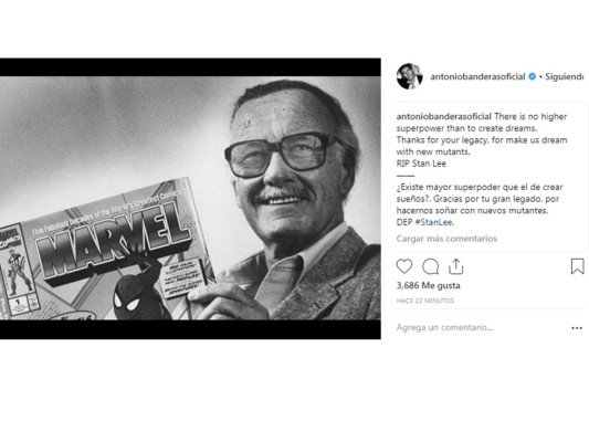 Antonio Banderas comentó con la siguiente imagen: '¿Existe mayor superpoder que el de crear sueños?. Gracias por tu gran legado, por hacernos soñar con nuevos mutantes'