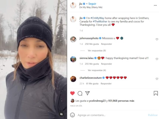 Jennifer López. La actriz y cantante se encontraba grabando “The Mother” en Canadá, pero decidió viajar a casa para compartir con sus hijos una fecha tan especial como lo es Thanksgiving.
