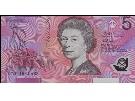 Cinco dólares australianos. En 1965, Australia adoptó el nombre 'real' para su moneda, pero se dejó caer más tarde en favor del dólar.