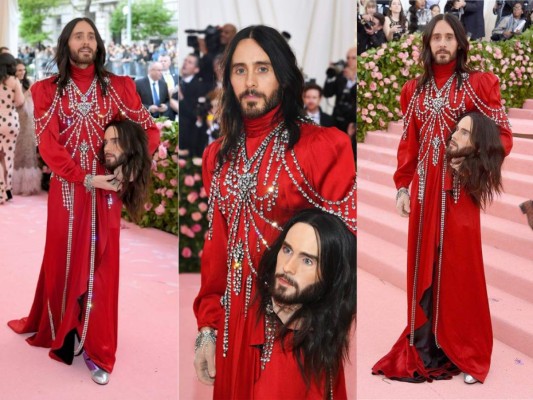 Jared Leto, y su cabeza, lucieron un traje de la firma Gucci, de la que es imagen.