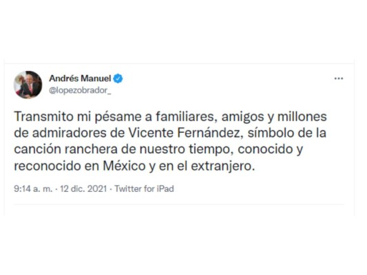 Celebridades reaccionan al fallecimiento de Vicente Fernández