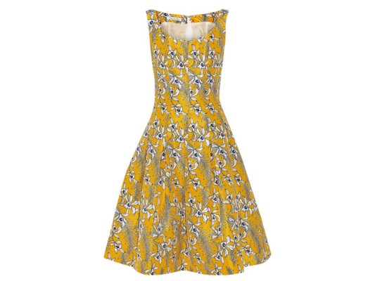 Vestido de estampado floral en amarillo vibrante by Oscar de la Renta