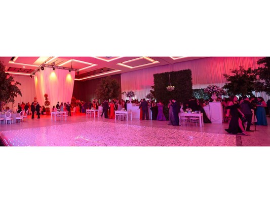 La luminotecnia usada en el salón Napoleón del Copantl Convention Center destaco los detalles decorativos como los topiarios, arboles de benjaminas y los masivos arreglos que perfumaron el ambiente de fiesta recreado por Jackeline Cabrera.