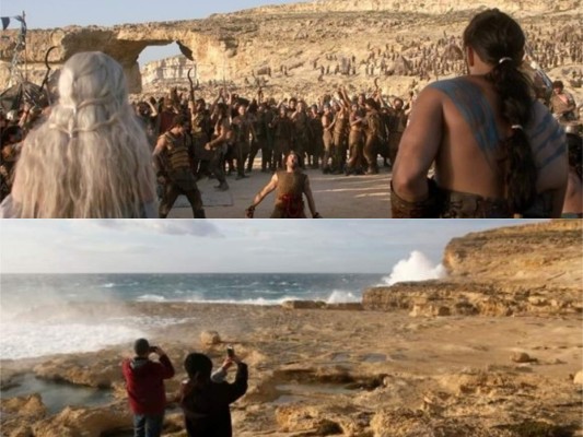 Luego de que se filmara la boda entre Daenerys y Khal Drogo los icónicos personajes de Game of Thrones en el fabuloso arco natural conocido como la ventana Azul ubicado en la ciudad de Malta en el Mediterráneo, este se convirtió en uno de los puntos más visitados por los turistas amantes de la serie medieval de HBO, provocando que las autoridades prohibieran el tránsito sobre el arco porque la estructura se estaba debilitando, sin embargo la enorme roca se derrumbo luego de que una gran ola pasara bajo el arco provocando un fuerte estruendo y levantando mucha espuma la que cuando desapareció revelo que el arco también lo había hecho.
