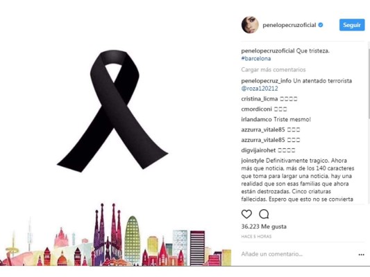 La actriz Penélope Cruz aseguró estar triste al enterarse de lo ocurrido