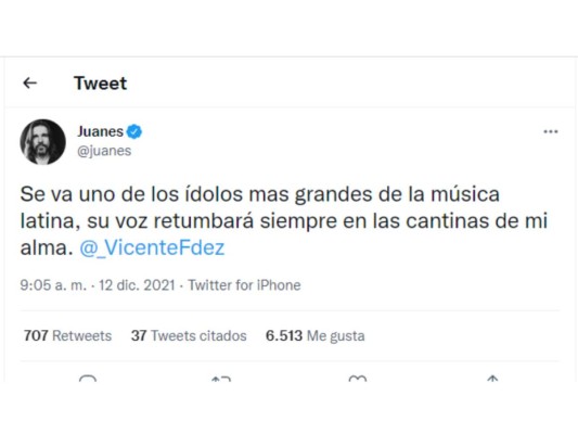 Celebridades reaccionan al fallecimiento de Vicente Fernández